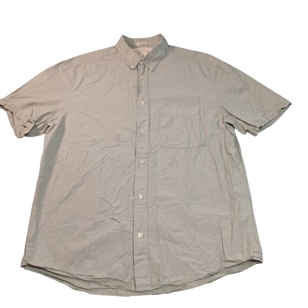 HM LOGG Men Large Green Short Sleeve Button Down Shirt Regular Fit Cotton Pocket